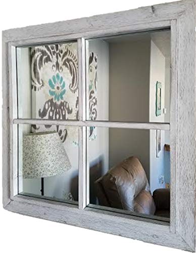 My Barnwood Frames - Rustic White Windowpane Wood Mirror (24x36