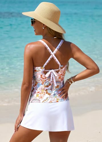 Image of ROSEWE Two Piece Tankini Swimsuits for Women, Tummy Control Bathing Suit with Skirt, V-Neck Swimdress