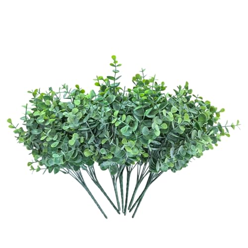 RongyuHuide 8 Bundles Multi Colored Artificial Eucalyptus Leaves, Plastic Plants, Outdoor Plants, Indoor Decorative Artificial Plants, Porch Window Frames, Green Plant Decorations (8, Dust Green)