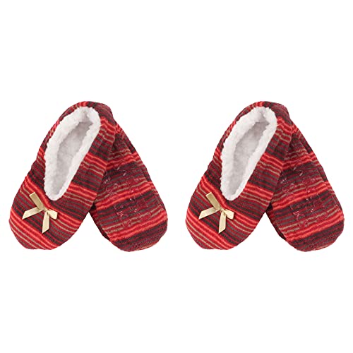 Image of BambooMN Women's Stripe Patterned Non-Slip Lined Travel Home Slippers - 2 Pairs