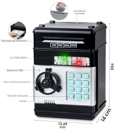 Miniatura 3 de Highttoy Hucha Electrónica Niños 3-12 Años, Hucha Cajero Automatico Con Código Caja Fuerte De Monedas Banco De Dinero Divertido Juguete Regalo Para Niños Niñas Negro