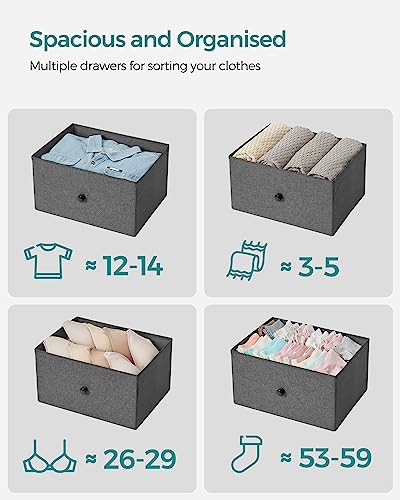 SONGMICS Chest of Drawers, 6 Fabric Drawers with Metal Frame, Storage Organiser Unit, Dresser, for Nursery, Bedroom, Hallway, Grey and Black with Wood Grain LTS323G22