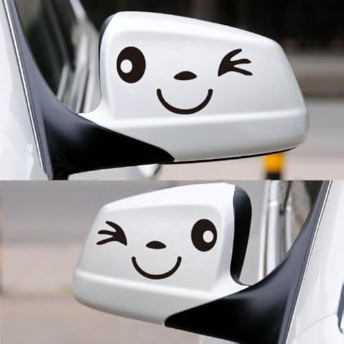 Smiley Face Car Stickers | Funny Winking Face Car Stickers for Car Door Mirror Wing Mirrors | Cute Smile Vinyl Decal Sticker for Side View Mirrors for Car, Van, Bike, Motorcycle