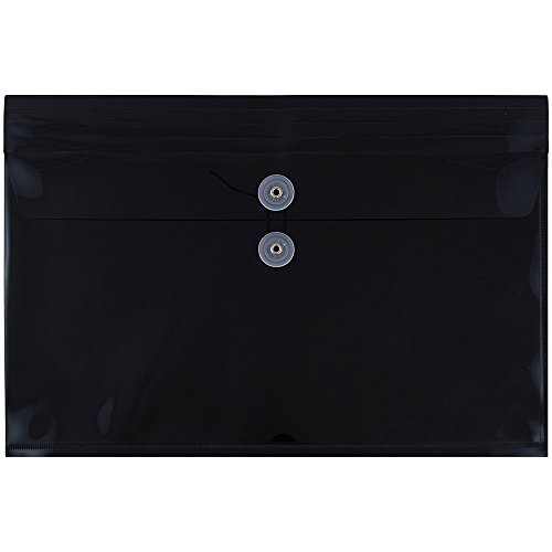 JAM PAPER Plastic Envelopes with Button & String Tie Closure - Legal Booklet - 9 3/4 x 14 1/2 - Black - 12/Pack
