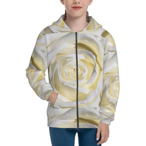 White Rose Kid Hoodies Boys Zip Up Sweatshirts Girls Pullover with Pocket3