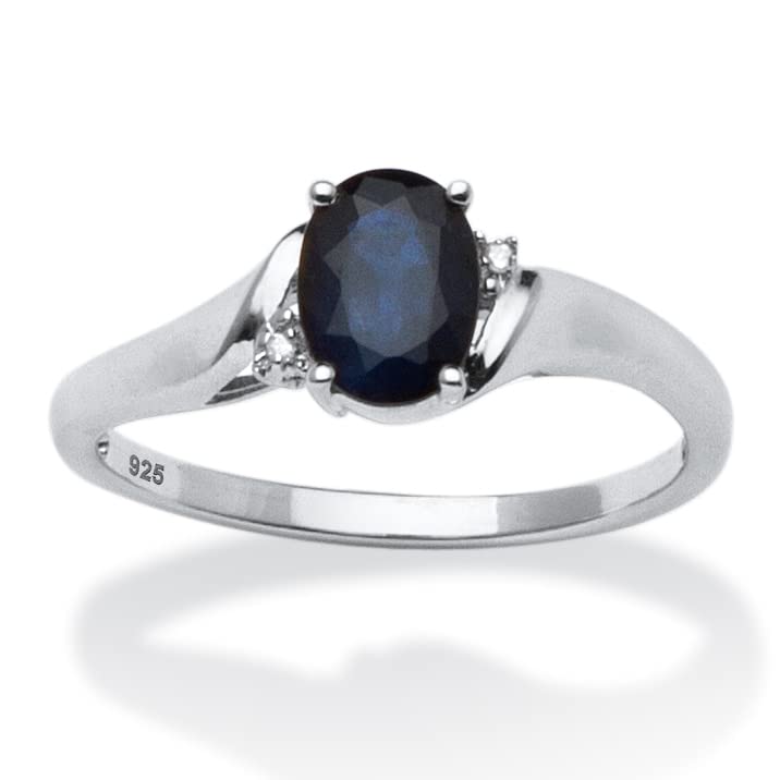 PalmBeach Platinum-plated Sterling Silver Oval Cut Genuine Midnight Blue Sapphire and Diamond Accent Bridal Ring Set Sizes 5-104