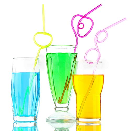 Tomnk 60Pcs Crazy Straws Silly Colorful Drinking Straws Fun Varied Twists Straws For Kids, Birthday Party #TOP5