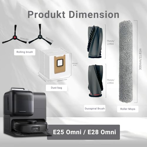 Image of Replacement Parts Kit Compatible With Eufy Omni E25 / E28, Vacuum Cleaner Accessories Includes:2 Mop Roller Brush,1 Set Main Brush,6-Side Brush,4-Filter,6-Disposal Dust Bags