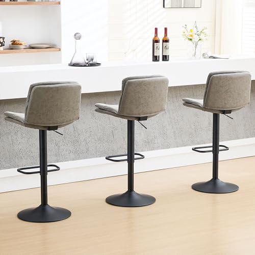 Image of FIRAVOE Adjustable Bar Stools Set of 3, Faux Leather Swivel Barstools