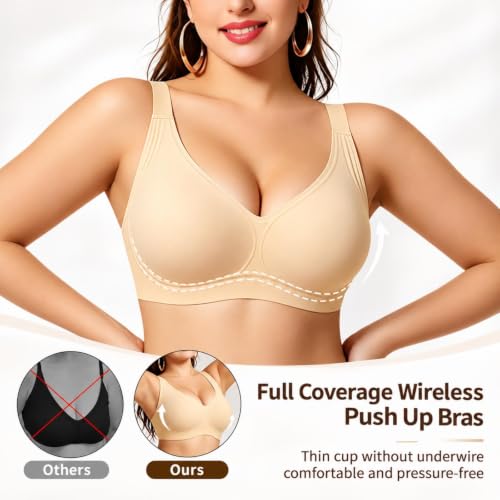 Kifszeury Jelly Bras for Women Full Coverage Beige L Padded Everyday Bra - image 5