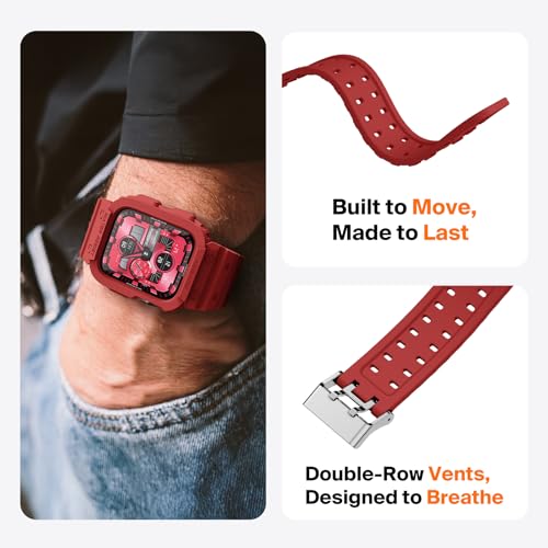 Image of amBand Compatible for Apple Watch Band 45mm 44mm 42mm with Bumper Case, Clear Cute Women Strap for iWatch SE 3 SE 2nd SE Series 9 8 7 6 5 4 3 2, Sport Jelly Protective Cases Protector, Mars Red