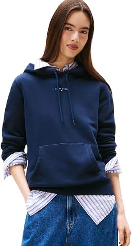 Tommy Jeans Sweat à Capuche Femme Linear avec Capuche, Bleu (Dark Night Navy), XL