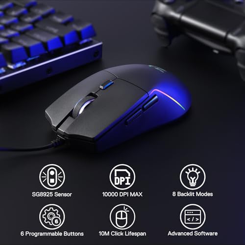 Image of Redragon M730 Wired Gaming Mouse, 10000 DPI, RGB, Programmable, Black | Ergonomic grip, dynamic vibing, tailored for Rookie Streamers & Creators, quick rapid-fire clicker enhancing