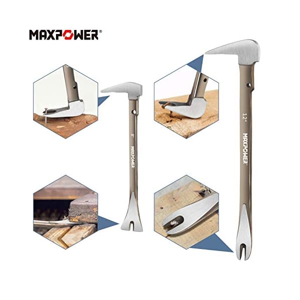 MAXPOWER Brecheisen Set 2-teilig, Nageleisen Nagelschlitze Stemmeisen Brechstange Meißelschaber Brecheisen aus Geschmiedeten Karbonstahl (210mm und 300mm) – Bild 5