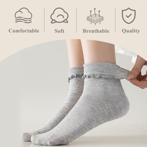Mcool Mary Women's Ankle Socks Thin Ruffle Casual Cotton Frilly Breathable Cute Knit Lettuce Socks Embroidery Bow 3 Pack Size 5-93