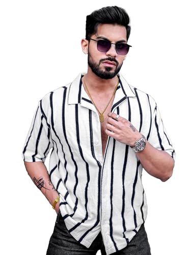 Image of Maniac || Mens || Striped || Collared Neck || Half Sleeve || Popcorn Knitted || Shirt
