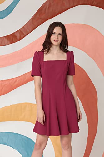 Donna Morgan Women's Short Sleeve Fit And Flare Scuba Crepe Dress, Raspberry/Radiance, 0 #TOP3