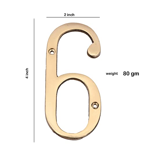 Image of 4 inch Brass House Hotel Door Number Plaque Sticky Numeric Numerical Digit 0-9 [9 (Nine)] (SIX)