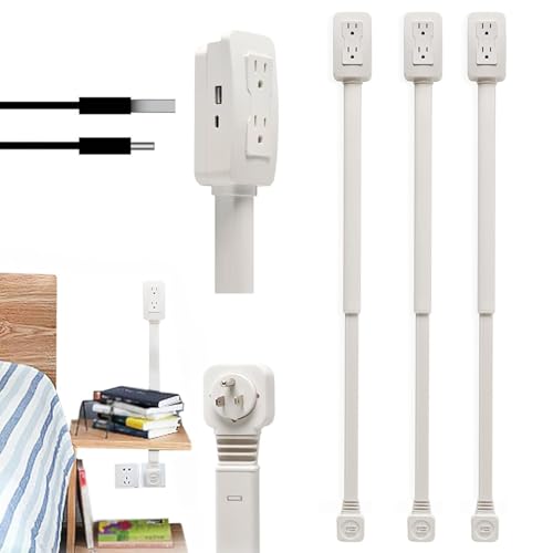 Tomacorriente Giratorio Extensible, Incluye USB-A, USB-C y 2 Tomacorrientes de CA, Se Extiende de 22' a 34' y Gira 180°, para Detrás de Sofás y Mesitas de Noche