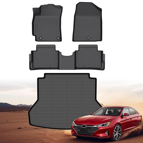Floor Mats & Cargo Liner for Hyundai Elantra 2017-2020 (Not for Elantra GT) All Weather TPE Custom Fit Floor Liner for Hyundai Elantra Anti-Slip Front & 2nd Row & Trunk Mat