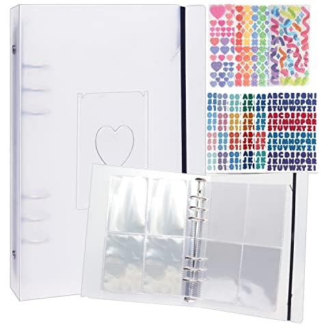 Photocard Kpop Binder A5 Ring Binder Kpop Photo Card Holder Book Clear Large Photo Album 6 Rings Scrapbook Card Protectors Sleeve Pages with 9 Pcs Stickers 160 Pockets Cover