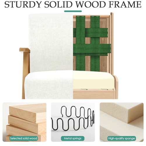 Sillón tapizado chenille Beige estructura madera miniatura 4