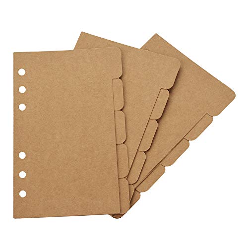 Bluecell 3 Sets Kraft Paper Divider Index Page Tab Cards for 6-Holes Ring Binders Notebooks Travel Diary Journal Planner (A6)