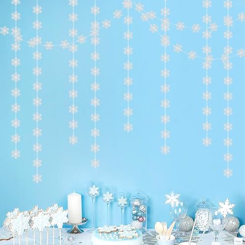 Image of Snowflake-Snow Silver Christmas Party-Decoration Garland - 52ft Frozen Winter Wonderland Ornaments Hanging Paper Streamers,New Years Birthday Baby Shower Wedding Holiday Ceiling Decor Hugfond
