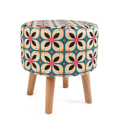 Image of NACIA Printed Ottoman Stool Set of 2 | Soft Cushioned Velvet Pouf Footrest with Wooden Legs | Decorative Seating Stool for Bedroom Living Room Home & Office (16x16x17 Inch, Boho Chic)