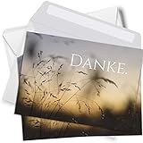 Trauer Danksagungskarten mit Umschlag | Motiv: Gräser, 15 Stück | Dankeskarten DIN A6 Set | Trauerkarten Danksagung Danke sagen