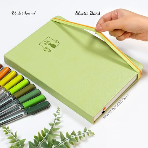 Image of NEORAH - B5 - ART JOURNAL |200Gsm Dotgrid Notebook |160 Pages(25.0 x 17.5 cm) | Lay Flat |HardCover Bullet - Journal |3 Bookmarks |Elastic Closure| Inner BackPocket | Ideal-Bujo,Drawing (LIGHT GREEN)