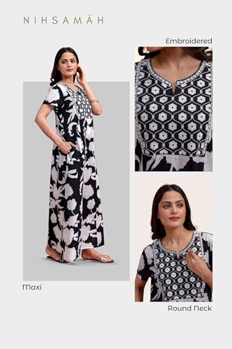 Image of NIHSAMAH Cotton Nighty for Women - Printed Stylish Night Gown, Comfortable Sleepwear Long Nightwear, Maxi
