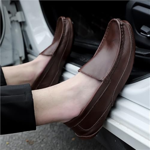 Round Toe Solid Color Leather Loafer Shoes Slip Resistant Flexible Lightweight Fashion Party Slip-ons2