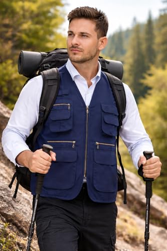 Image of CLUB TWENTY ONE Workwear Men and Women Multi Pocket Outdoor Adventure Vest, Hiking - Trecking Jacket, Cotton Fabric Zipper Closure