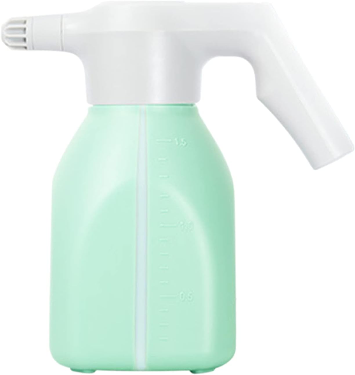 Botella de pulverización, botella de agua eléctrica de 1,5 L con boquilla ajustable, niebla fina y columna de agua, 2 modos, botella automática a prueba de fugas para limpieza y jardinería