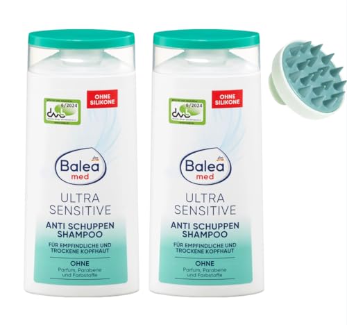 2x Balea med Anti-Schuppen Ultra Sensitive Shampoo (je 250 ml) + Bonus Kopfhautbürste