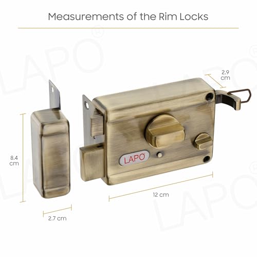 Image of LAPO Rim Lock, Dead Bolt Lock for Main & Safety Door, Twinbolt Ultra XL, Suitable for Single Wooden Door,3 Keys,Antique Finish,3 Years Warranty