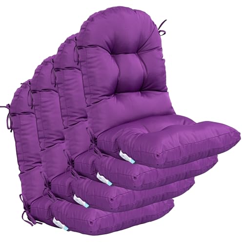 Image of QILLOWAY Outdoor High Back Chair Cushion for Adirondack, All Weather Rocking Chair Cushions Thick Padded Replacement for Patio Furniture Set of 4,Purple