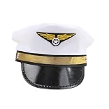winvin Adult Navy Pilot Airline Captain Hat Airplane Aviator Costume Cap For Captain Halloween Party Cosplay Supplies (White)