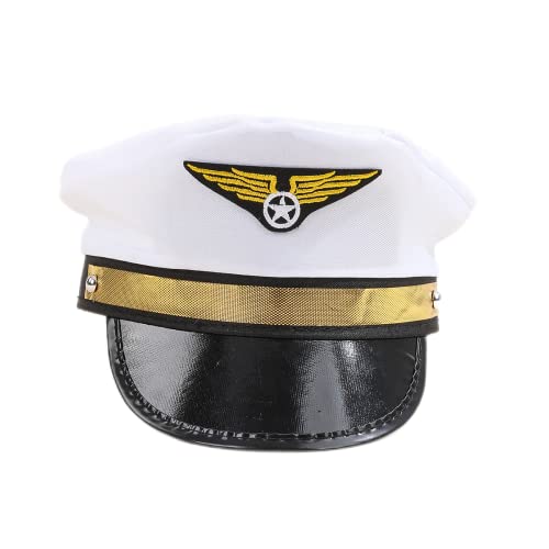 winvin Adult Navy Pilot Airline Captain Hat Airplane Aviator Costume Cap For Captain Halloween Party Cosplay Supplies (White)