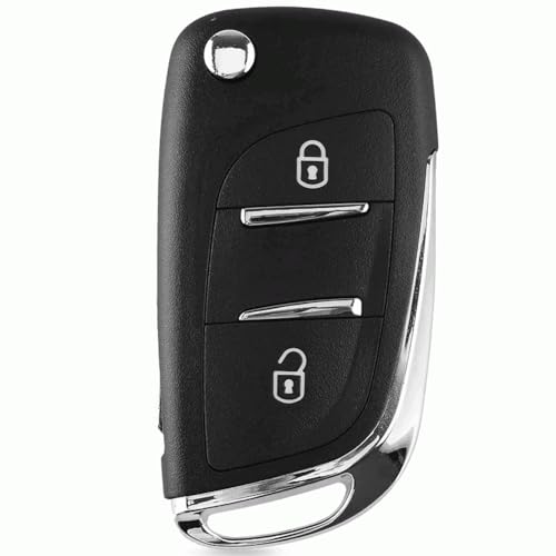 Carcasa Mando Llave De Coche 2 Botones Compatible con Peugeot 207 308 407 607 807 y Citroen C2 C3 C4 C5 C6 C8 DS3 DS4 - CE0536 - Botones de Abrir y Cerrar, Con zócalo de Pila