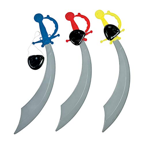 Pirate Swords with Eye Patch - Set of 12 Swords and 12 Patches - Pirate Party Supplies and Halloween Costume