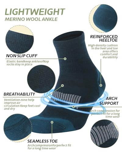Image of 90% Merino Wool Socks for Men Athletic Ankle Socks for Women with Arch Support Breathable Soft Wool Ankle Socks,3 Pairs