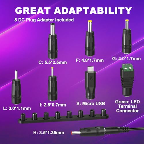 DROK 2 Pack LED Display USB to 12V Adapter - DC Voltage Regulator Adjustable 5V to 9V/12V Boost Converter, Step Up Converter with 8 DC Plug and USB Adapter by DROK - Image 5