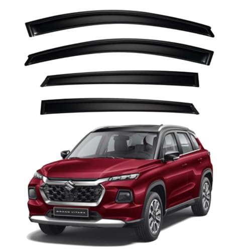 Image of Premium Smoke Car Door Visor Front+Rear Sun /Rain Guard Outside Mount Tape-On Window Visors Compatible with Suzuki Grand Vitara (2025-2026)