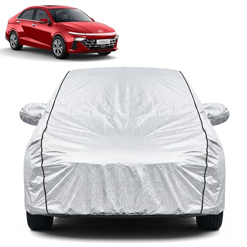 Image of Waterproof Car Cover for Hyundai New Verna | Dustproof, UV Resistant & Scratch Protection | Soft Cotton Lining | Triple Stitched | Mirror Pockets & Elastic Fit | Silver