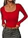 iGENJUN Long Sleeve Shirts for Women Ribbed Knit Tops Casual Basic Fitted T Tshirts Tight Underscrub Slim Cute Crop Tops Fall Outfits 2025,M,Red