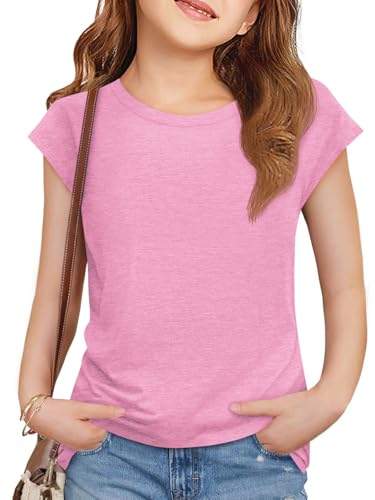 Image of Imily Bela Girls Short Sleeve T Shirts Crew Neck Cap Sleeve Tank Tops Casual Loose Summer Shirt Kids 5-14 Years