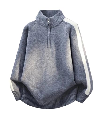 Men’s Vintage Preppy Half Zip Knit Sweater Contrast Stripe Korean