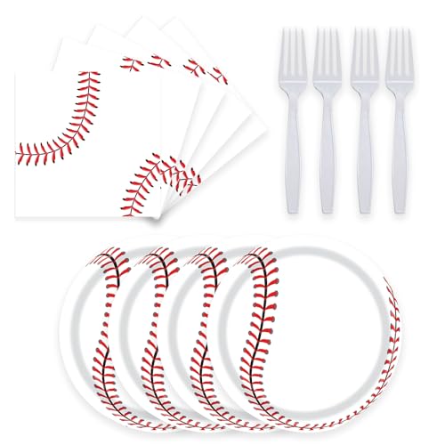 72 Pcs Baseball Paper Plates and Napkins - Disposable Party Plates and Napkins Tableware Set for Sports Theme Birthday Party Baby Shower - Serves 24